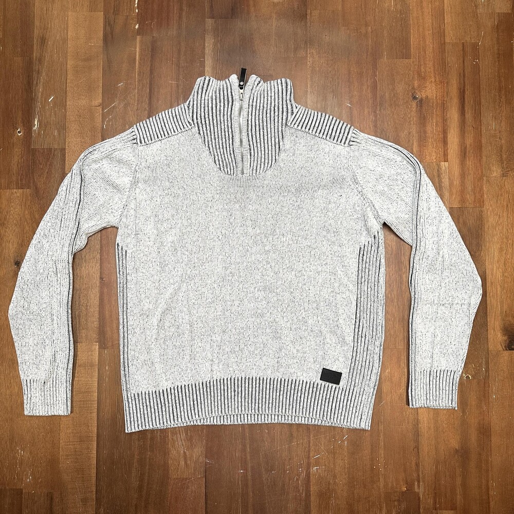 Projek RAW Sweater Mens Large Gray Quarter Zip Mock Neck Knit Pullover Casual